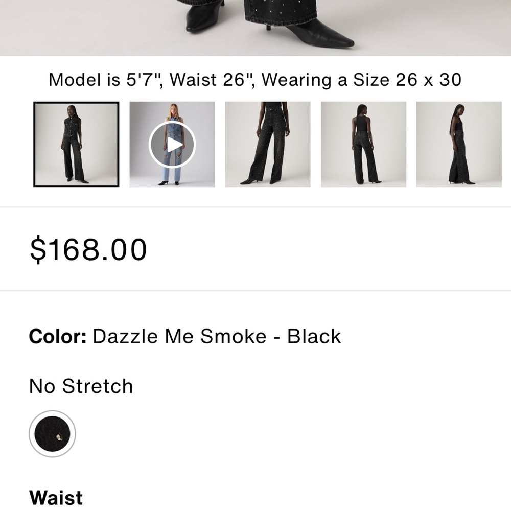 Levi’s Ribcage Black Wide Leg Jeans with Silver Stud Detailing - Picture 2 of 5